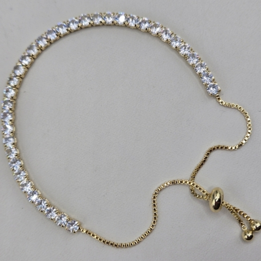 Swarovski Crystal Elements Gold Slide Bracelet Round Clear Crystals Prom Casual - Picture 3 of 7